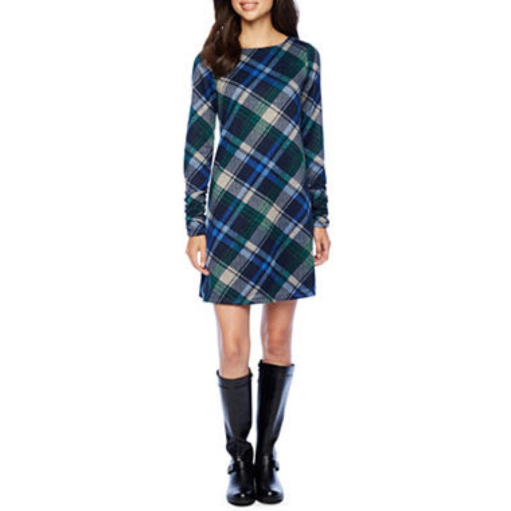 Jessica Howard Long Sleeve Plaid ALine Dress